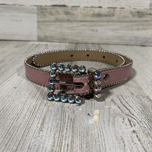 BB Simon Girl’s Belt Pink Leather Western Belt Multicolor Crystal Belt Buckle